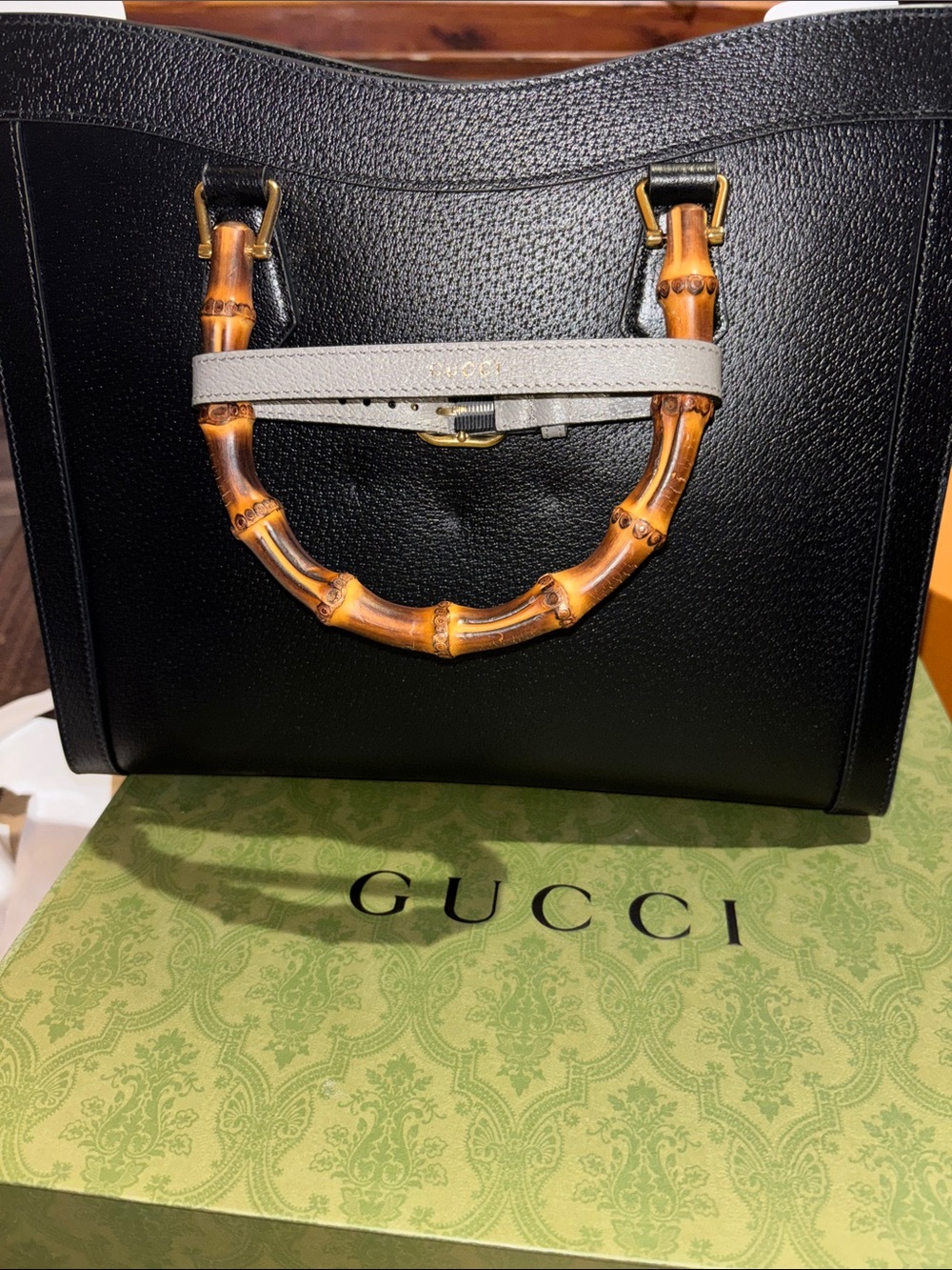 Gucci Diana Black Leather Tote with Bamboo Handles